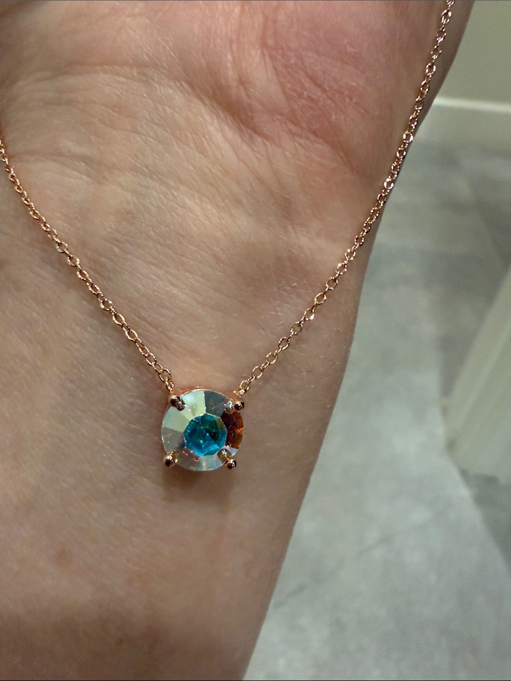 Park Lane Rose Gold Necklace with Aurore Boreale Crystal Accent - Picture 2 of 4